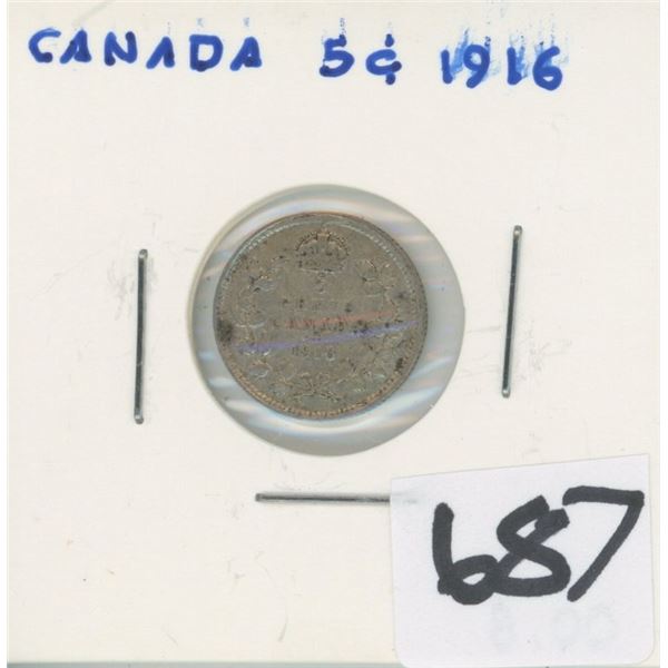 1916 CANADA 5 CENTS COIN