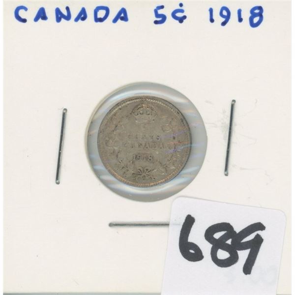1918 CANADA 5 CENTS COIN