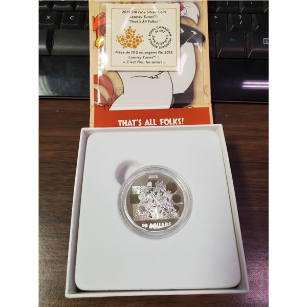 2015 $10 FINE SILVER COIN LOONEY TUNES "THAT’S ALL FOLKS"