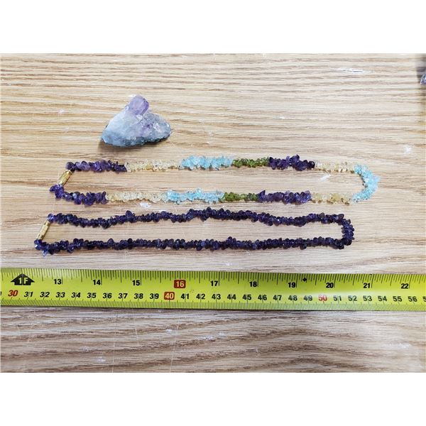 2 Amethyst Necklaces + 1 Crystal
