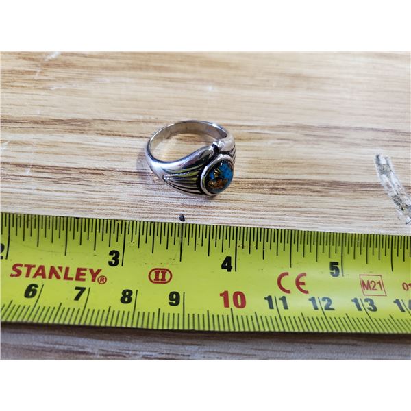 Silver Over-lay Copper + Stone Ring Size 9