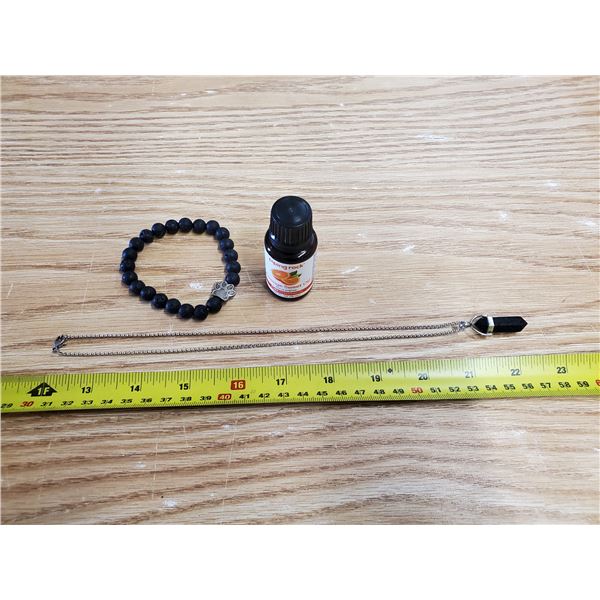 Lava Aroma Stone Necklace, Bracelet and Aroma Orange Oil