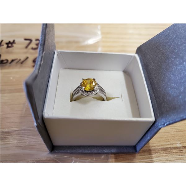 Yellow and White Tourmaline 925 Silver Ring Size 6.5