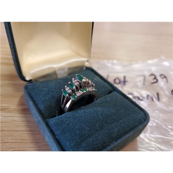 Natural Emerald + Diamond 10k Gold, 2 Rings welded together – size 6. Bought at Ben Moss Jewelers in