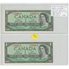 Image 1 : Lot of 2 Consecutive Serial Number 1954 Modified Portrait $1 Notes. Lawson-Bouey signatures. Y/F Pre