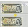 Image 1 : Lot of 2 Consecutive Serial Number 1973 $1 Notes. Crow-Bouey signatures. BCK Prefix. BC-46b. Choice 