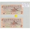 Image 1 : Lot of 2 Consecutive Serial Number 1986 $2 Notes. Thiessen-Crow signatures. EGG Prefix. BC-55b-i. Ch