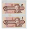 Image 2 : Lot of 2 Consecutive Serial Number 1986 $2 Notes. Thiessen-Crow signatures. EGG Prefix. BC-55b-i. Ch