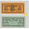 Image 1 : Lot of 2 Wildwood, Alberta Klondike Days 100 Bucks Scrip issued in 1968 & 1971. Unc.