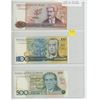 Image 1 : Brazil. Lot of 3 Notes: 1986 50 Cruzados, 1987 100 Cruzados & 1988 500 Cruzados. Unc.