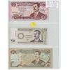 Image 1 : Iraq. Lot of 3 Central Bank of Iraq Notes that depict dictator Saddam Hussein. 1992 5 Dinars, 2001 2