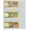 Image 1 : Poland. Lot of 3 Notes: 1982 20 Zlotych, 1988 50 Zlotych & 1982 500 Zlotych. VF+ - Unc.