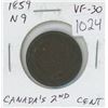 Image 1 : Canadian 1859 Narrow 9 Victorian Large Cent. Canada’s second large cent. VF-30. Nice.