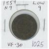 Image 1 : Canadian 1859 Narrow 9 Low 9 Victorian Large Cent. Scarce Low 9 Variety. VF-30. Nice.