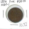Image 1 : Canadian 1886 Victorian Large Cent. Obverse 1 (Round Chin). F-12. Scarce.