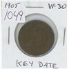 Image 1 : Canadian 1905 Edwardian Large Cent. Key Date. VF-30. Nice.