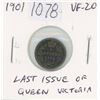 Image 1 : Canadian 1901 Victorian Silver 5 Cents. The last Silver 5 Cents issued for Queen Victoria. VF-20. Ni