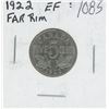 Image 1 : Canadian 1922 Far Rim Nickel 5 Cents. Far Rim Variety (S is Far from Rim). The first Nickel 5 Cents 
