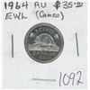 Image 1 : Canadian 1964 Extra Water Line Nickel 5 Cents. AU-50. Scarce. Nice.