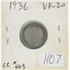Canadian 1936 Silver 10 Cents. The last Silver 10 Cents issued for King George V. VF-20.