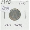 Canadian 1948 Silver 10 Cents. Key Date. F-15.
