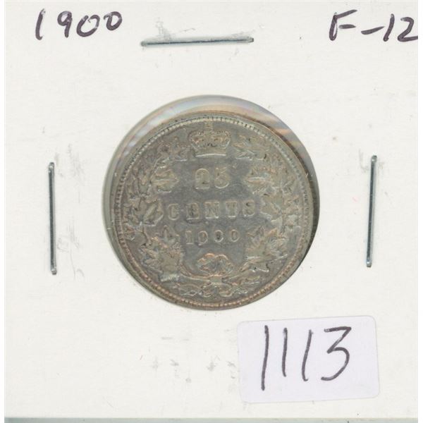 Canadian 1900 Victorian Silver 25 Cents. F-12. Nice.