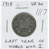 Image 1 : Canadian 1918 George V Silver 25 Cents. Last World War I issue. VF-20.