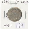 Image 1 : Canadian 1938 George VI Silver 25 Cents with Obverse Die Crack Through ORGIVS. Scarce Variety. VF-30