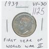 Canadian 1939 George VI Silver 25 Cents. First year of World War II. VF-30. Nice.