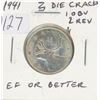 Image 1 : Canadian 1941 George VI Silver 25 Cents with 3 Die Cracks (1 Obverse & 2 Reverse). EF-40 or better. 