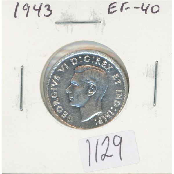 Canadian 1943 George VI Silver 25 Cents. World War II issue. EF-40. Nice.