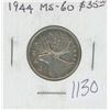 Canadian 1944 George VI Silver 25 Cents. World War II issue. MS-60. Lightly & Attractively Toned. Ni