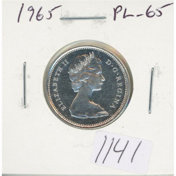 Canadian 1965 Silver 25 Cents. PL-65. Nice.