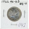 Image 1 : Canadian 1966 Silver 25 Cents. MS-63. Lightly Toned. Nice.
