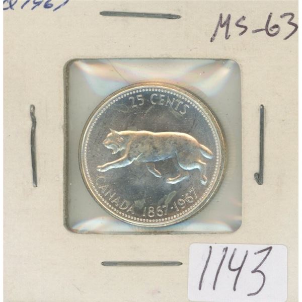 Canadian 1967 Silver 25 Cents. MS-63. Nice.