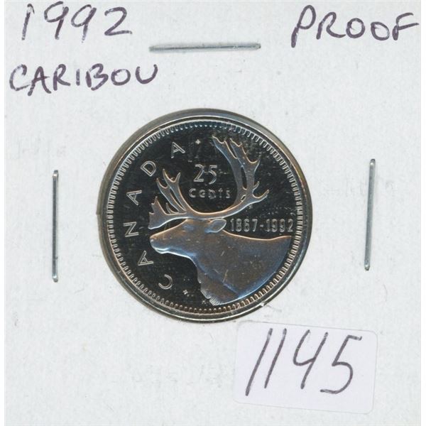 Canadian 1992 Caribou 25 Cents. Proof. Ultra Heavy Cameo. Nice.