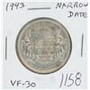 Image 1 : Canadian 1943 Narrow Date George VI Silver 50 Cents. World War II issue. VF-30.