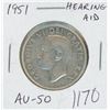Image 1 : Canadian 1951 Hearing Aid Silver 50 Cents, the result of a Die Clash. Scarce. AU-50 Nice.