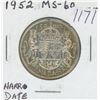Image 1 : Canadian 1952 Narrow Date Silver 50 Cents. The last Silver 50 Cents issued for King George VI. MS-60