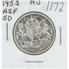Image 1 : Canadian 1953 Small Date No Shoulder Fold Silver 50 Cents. AU-50. Nice.
