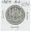 Image 1 : Canadian 1954 Silver 50 Cents. AU-50. Bright White. Nice.