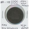 Image 1 : Pre-Confederation Token. New Brunswick 1854 Half Penny. Coin depicts HMS New Brunswick. NB-1B. VF-20