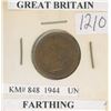 Image 1 : Great Britain. 1944 Farthing. Issued during World War II. Uncirculated with Lustre. Nice.