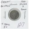 Image 1 : Great Britain. 1900 Victorian Silver 3 Pence. F+.