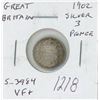 Image 1 : Great Britain. 1902 Silver 3 Pence. First issue of King Edward VII. VF+.