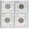 Lot of 4 Great Britain World War II Silver 3 Pence. Includes 1940, 1941, 1942 & 1944. Coins grade VF