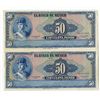 Image 1 : Banco de Mexico. 1961. Uncut Pair of 50 Pesos Progress Proof/Specimens