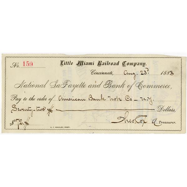 Little Miami Railroad Company Check issued to American Bank Note Co ...