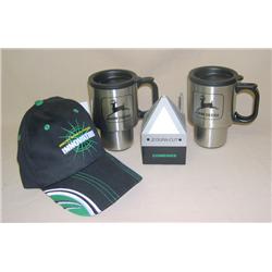 (4)pcs of Newer JD Collectables--2 Stainless Mugs, Sickle Section Radio, & Cap