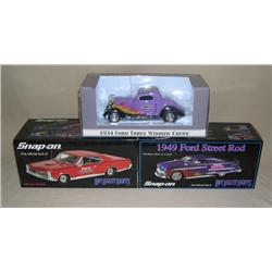 (3) Die cast Hot Rods--Snap-on '67 GTO & '49 Ford Street Rod & '34 Ford Coupe Wynn's